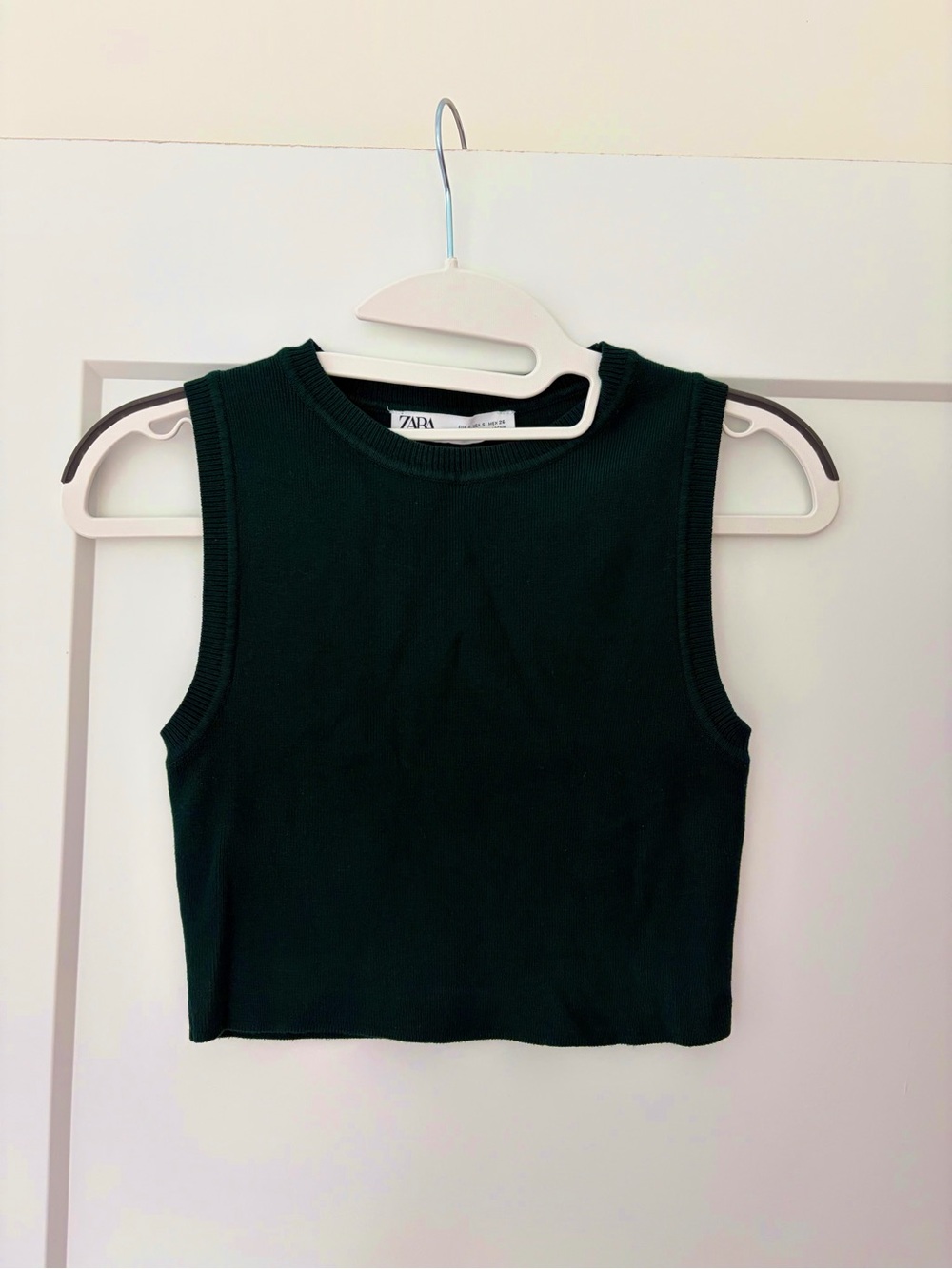 ZARA Dark Hunter Green Ribbed Cropped Vest Tank Top Small